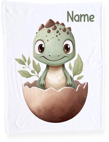 GRAZDesign Jungen Babydecke mit Namen, Weiche Kuscheldecke Dino, Schmusedecke zur Geburt als Geschenk für Jungen