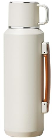 Simcat 1000ml Thermoskanne Thermosflasche 316 Edelstahl, Edelstahl Trinkflasche (hält 24 Stunden), Thermobecher, Isolierbecher, Isolierflasche mit Becher,Separater Teekammer‌‌ (Weiß, 1000 ml)
