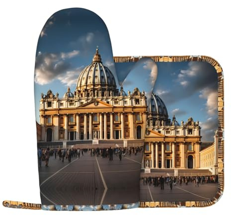 Guanti protettivi per barbecue e presine (confezione da 2), guanti universali per presine Basilica di San Pietro, coperture per griglia da cucina, vassoi per cene, banchetti, barbecue,