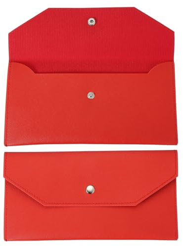 PATIKIL Geldumschlag, Geldbörse, Geldbeutel, wiederverwendbar, Geldbeutel | Leder-Organizer-Tasche für Männer und Frauen, Quittung, Rechnung, Reisen, Abschlussfeier, Urlaub, Rot