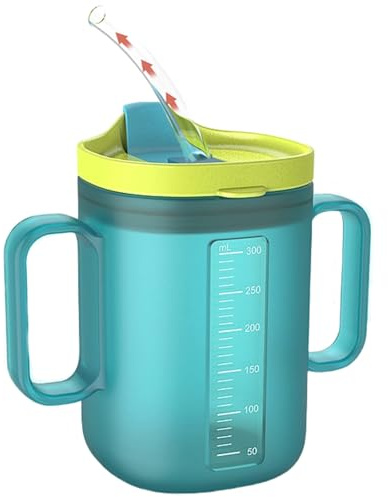 Auslaufsichere Schnabeltasse für Senioren und Erwachsene, 300 ml, auslaufsichere Becher mit 2 Griffen und Strohhalm-Deckel, Senioren-Trinkbecher für Patienten, Behinderte, schwangere Frauen, Blau