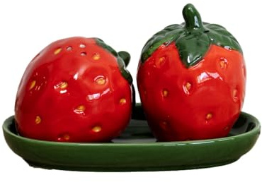 Strawberry Salt and Pepper Shakers with Tray 13x6x6cm Ceramic Kitchen Red Fruit Cruet Set