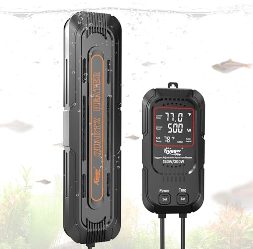 hygger Aquarium Heizstab Einstellbar 600W/1200W Zweistufig Einstellbare Leistung,Aquarium Heizung Heizer Submersible mit Intelligenter für 500-900 Liter Süß- oder Meerwasseraquarien