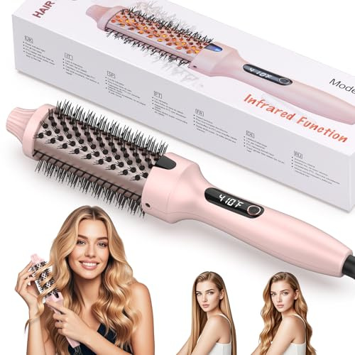 Thermal Brush, Heated Hot Brush for Hair Styling, 38mm Dual Voltage Hot Hair Straightener Curler with 6 Temperature Adjustable Heated Curling Iron for Women