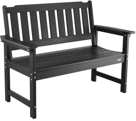 VEVOR Panca da Giardino, Panca da Esterno in Plastica Lunghezza 128 cm Capacità di Carico da 363 kg, Sedia per Esterno con Schienale Braccioli per Cortile, Parco, Giardino, Nero