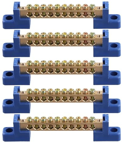 Asyduey Klemmen Block Blau Klemmen Schiene 10 Positionen Schraube Messing Klemme Erdung Streifen Sammel Schienen Block Packung mit 5 StüCk