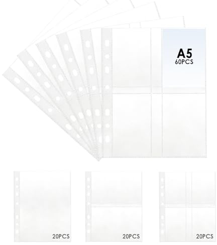 Gullskies 60 Stück A5 Klarsichthüllen, Photocard Binder, Postkartenhüllen Gemischter Satz mit 3 Layouts – 8 Zoll Top-Loading, 6 Zoll (2-Fach) & 3 Zoll (4-Fach) Klare PP-Seiten, A5 Binder Taschen