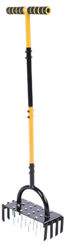 Luocute Aeratore per Prato, Aeratore Manuale per Prato con Punta in Metallo con Impugnatura a T 16 Punte 8 Nuclei Strumento per Aerare Il Terreno in Acciaio al Carbonio per Prati da