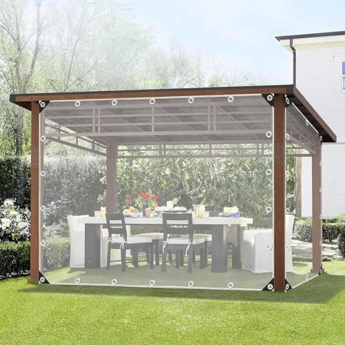 Outdoor Waterproof Clear Tarp Curtains with Zipper Doors 2/3/4/5m Transparent Tarpaulin for Gazebo Porch Patio Carport Eyelets for Easy Installation