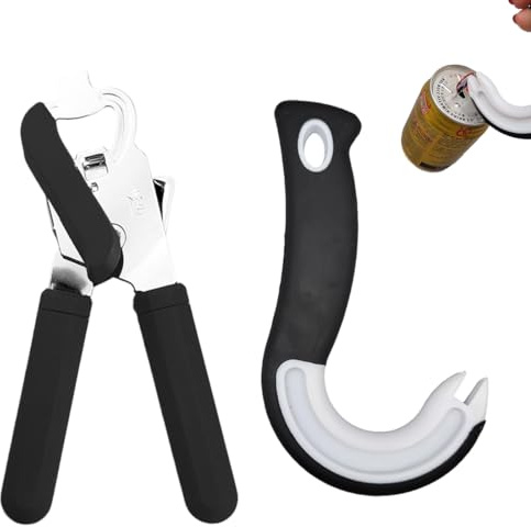 AEUXZA 2 Pezzi Apriscatole Manuale Compatto, Apribarattoli 3 in 1 Antiscivolo per Anziani, Apribottiglie di Sicurezza Senza Bordi Taglienti, Utensile Cucina Facile
