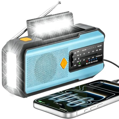 Radio Solaire, Radio Solaire d'urgence, Radio d'urgence Multifonction, Radio d’Urgence, Radio AM/FM/Bande météo Lampe Torche LED, idéale pour Le Camping et Les Situations d'urgence 5000 mAh