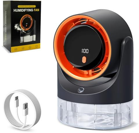 HyAdierTech Ventilador y Humidificador de Escritorio 2 en 1, Ventilador de Mesa Silencioso con Depósito de Agua de 450 ml, Ventilador de Escritorio Recargable, 100 velocidades, Temporizador de 3/6/9H