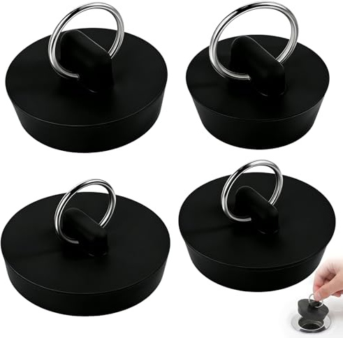 GWEOR Tappo Lavandino Bagno Universale, Set da 4 Tappi in Silicone Nero per Scarico Vasca da Bagno, Lavello Cucina e Bidet, Filtro Scarico Anti-odore e Anti-intasamento