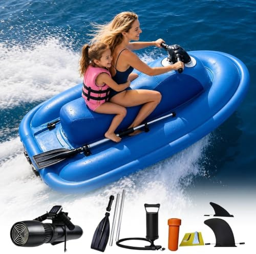 Elektrischer Jet-Ski, aufblasbar, 500 W/700 W, Surfboot, bürstenloser Motor, 9 Geschwindigkeiten, tragbares Wasser-Scooter, Reaktionsboot 330 LB für Ozean und Seen (Motorboat + 700wpro 16 a Thruster)