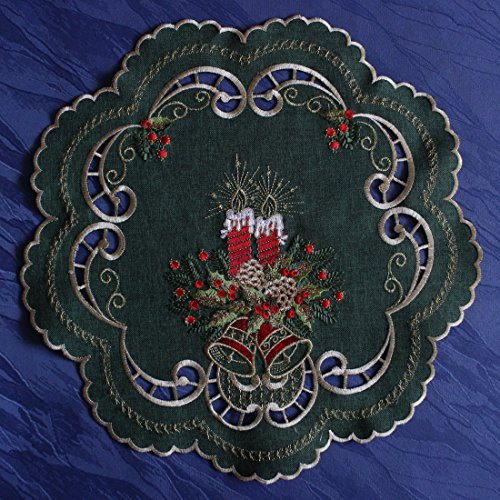 Weihnachts-Tischdecke Tischläufer Mitteldecke Tisch-Deckchen mit Weihnachtskerzen Motiven Stickerei Weihnachtsdeko Grün Größenwahl (40cm Rund)