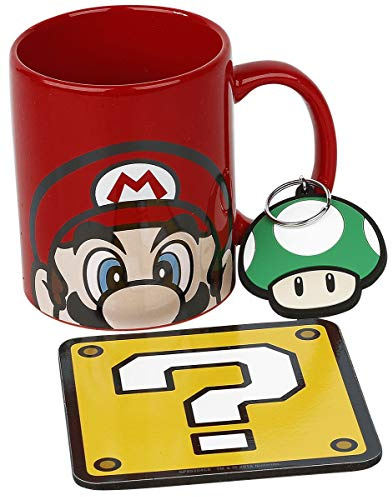 SUPER MARIO Coffret cadeau - Mug, Dessous de Verre, 315ml, Porte-Clef