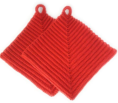 Topflappen 100% Baumwolle gehäkelt ca. 19 x 19 cm in rot