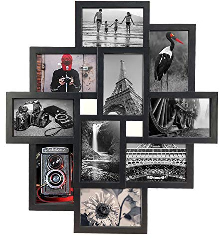 10 Opening 4x6 Black Collage Picture Frame Wall Hanging for 4 by 6 inch Multiple Photo Frames