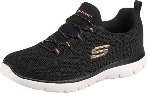 Skechers Damen Summits Leopard Spot sneakers, Black Mesh Rose Gold Trim, 38 EU