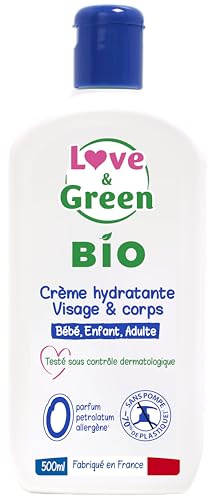 Love & Green - Feuchtigkeitscreme für Gesicht/Körper, Bio, 0% 500 ml, hergestellt in Frankreich