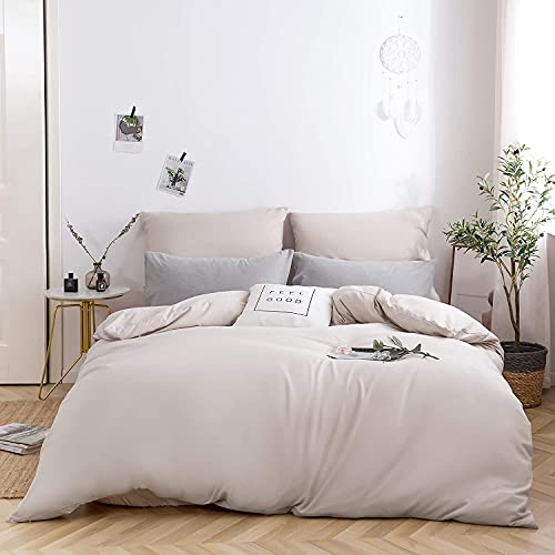 AYSW Bettwäsche gebürstet Microfaser 1 Bettbezug 200x220cm + 2 Kopfkissenbezug 80x80cm mit Reißverschluss Beige