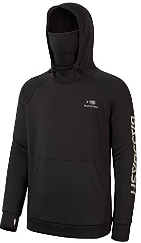 Bassdash - Maglia a Maniche Lunghe da Uomo con Protezione UPF 50+ e Maschera facciale incorporata, Scaldacollo e Cappuccio, Ideale per la Pesca