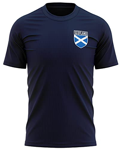 Scotland Football Tops - Mens Scotland Flag Badge T Shirt - Football Country European 2021 Supporters Navy Blue Cross Tee Him - Scottish Tournament Footy Soccer Top