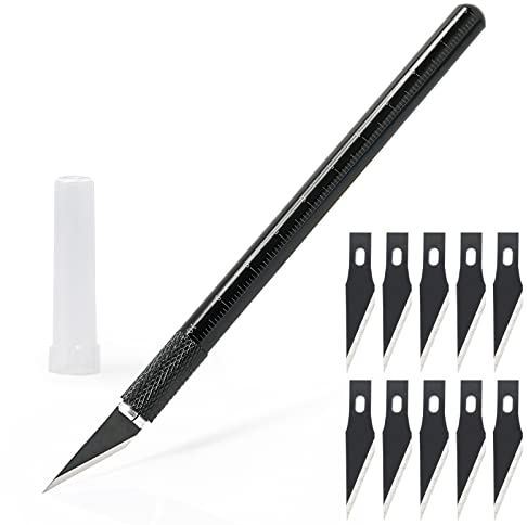 EHDIS Skalpell Set, mit 10 Ersatzklingen mit einem Rostschutz-Ölfilm beschichtet, Carving Craft Messer, Bastelmesser, Hobbymesser Set für Skalpell Basteln, Schwarz