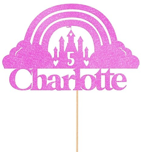Personalised Princess Castle Glitter Cake Topper Lt Pink Any Custom Age & Name Glitter Cake Decoration and Sprinkles - Happy Birthday Decorations - Personalised Toppers for Cakes by Cakeshop