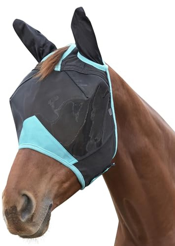 WeatherBeeta ComFiTec Deluxe Fine Mesh Mask with Ears, Black/Turquoise, Cob