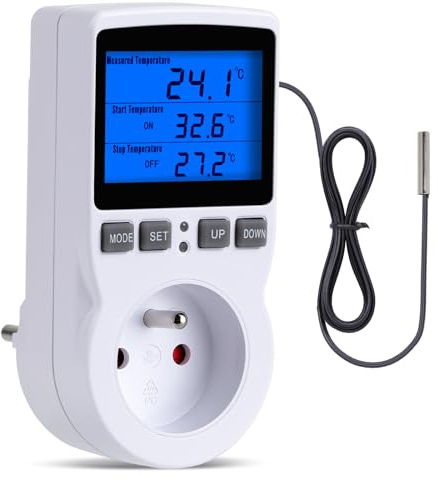 Inkbird Prise Thermostat, Thermostat Terrarium avec Ecran LCD et Sonde, Regulateur de Température Numerique Thermostat Chauffage Refroidissement pour Serre,Reptiles(FR Prise)