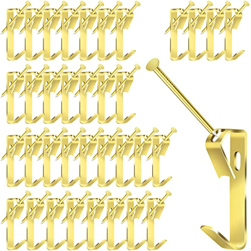 DKBT Picture Hooks for Plasterboard Wall 70Pcs Picture Hanging Hooks Gold | Heavy Duty for Hard Walls Photo Hooks Picture Hanging Kit with Nails 30 lbs