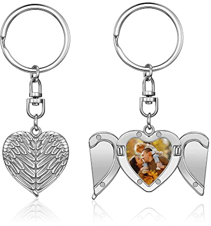 JSDDE Personalisiert Engelflügel Schlüsselanhänger mit Fotogravur Flügel Anhänger Charm Keychain Glückbringer Schmuck für Weihnachtengeschenk Valentinstagsgeschenk Jubiläumsgeschenk