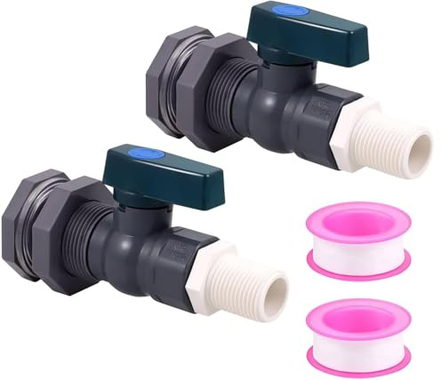 2 Pack PVC Rain Barrel Spigot Kit -3/4 Rain Barrel PVC Garden with Bulkhead Fitting Garden Hose Faucet Adapter and Thread Seal Tape for Water Tanks, Aquariums, Tubs, Pool, Garden Barrel