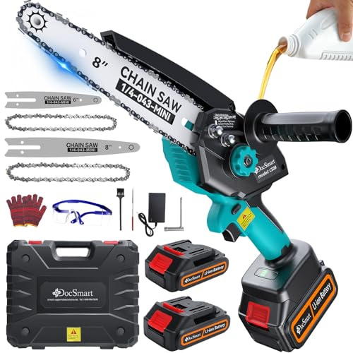 Electric Hand Saw for Pruning Small Trees, Brushless 8 inch & 6 inch Portable Mini Chainsaw with 2 Rechargeable Batteries, 1000W Handheld Chain Saw for Wood Cutting, Gardening Gifts for Mother's Day