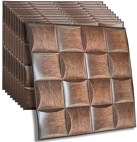 szdianhai Lot de 10 panneaux muraux 3D en bois - Autocollants - En mousse PE imperméable - Papier peint 3D - Pour salon, chambre à coucher - Décoration murale (30 x 30 cm x 10 pièces) 0,9 m²/lot