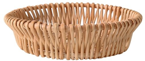 LONGERO Handgefertigter Aufbewahrungskorb, runde Schale aus Weide, handgeflochtener Regalkorb, natürliche Weide, 1 Stück, klein