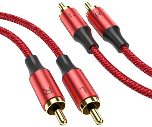 MOSWAG Câble Stéréo RCA, RCA Mâle vers Mâle Stéréo Câble Audio Auxiliaire Subwoofer 1m, Plaqué or 24 Carats en Nylon Tressé pour Home Cinéma Audio HDTV Haut Parleurs de Voiture