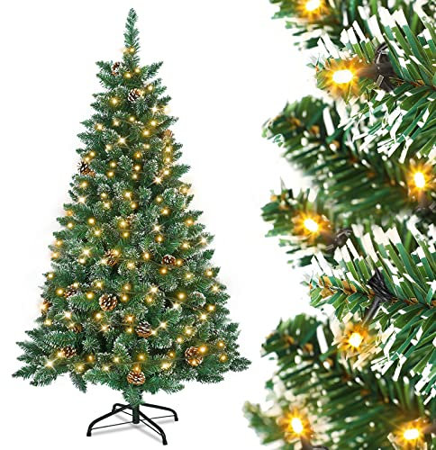 Aufun Künstlicher Weihnachtsbaum Tannenbaum mit Beleuchtung 350 LED warm-weiß inkl. Metallständer 820 Spitzen, PVC Christbaum für Weihnachten-Dekoration (180cm, Schnee-Effekt+Kiefernzapfen+LED)