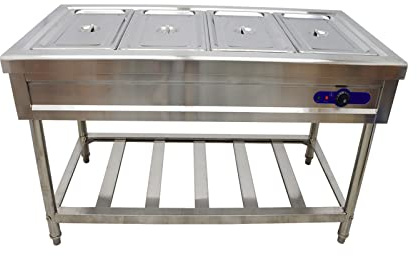 BREVELTION 4-Pan Bain-Marie Buffet Food Warmer Stainless Steel Electric Heating Deep Basin Buffet Food Warmer with Stand and Full-Size Pans 110V