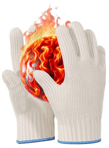 Hitzebeständige Handschuhe Ofenhandschuhe - Handschuhe Hitzebeständig mit Fingern Ofenhandschuhe Küche Topflappen Baumwolle Küchenhalter Doppelt mit Fingern Weiß 1 Paar