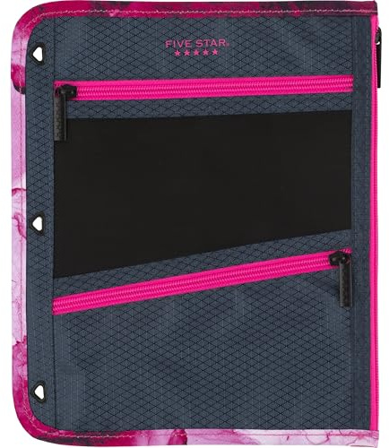 Five Star Pencil Pouch, Pen Case, 3-Pocket Zipper Pouch, Fits 3-Ring Binder, Storage Organizer for Classroom Supplies Earbuds Chargers Cables Makeup, Navy/Pink (506420B-ECM)