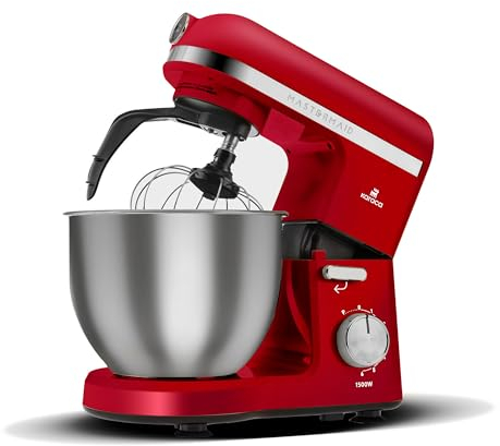 Karaca Mastermaid Chef Pro Stand Mixer - 1500W Electric Stand Mixers for Baking, Dough Mixer with Non-Stick 5L Bowl, 6-Speed, Dough Hook, Whisk, Red