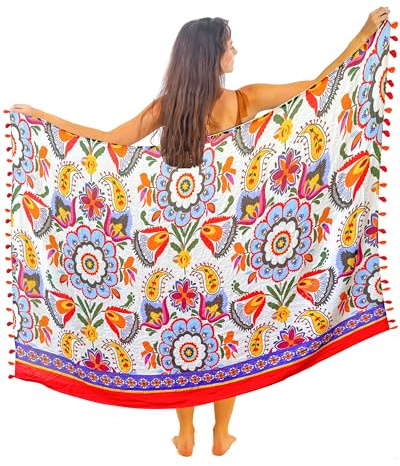Mandala Life ART grön pareo kvinnor med tofsar bomull stor strand sarong strandhandduk omlottkjol strandkjol gobeläng omlottduk bikini cover up duk för baddräkt, Keri, En Storlek