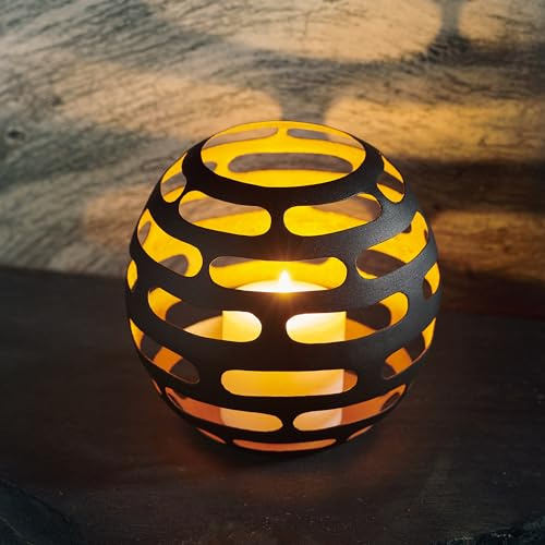 LOCALIS Windlicht Metall schwarz goldfarben - 17x17x16 cm - ideale Deko für Wohnzimmer, Bad und Flur - Dekoration Wohnung modern - Teelichthalter - Kerzenhalter