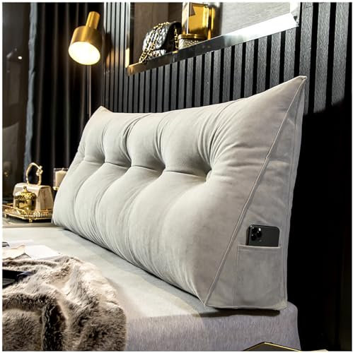 ZTGL Rückenkissen Lang Keilkissen Hohen Rückenlehne Kissen Großes Wandkissen Lesekissen Nackenstützkissen Lendenkissen Bett Kopfteil Kissen mit Waschbar Bezug,Grau,100x20x50cm