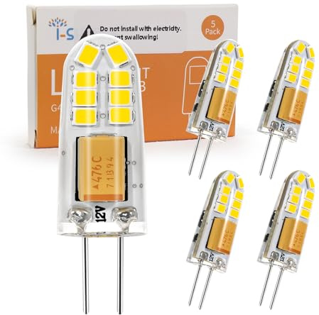 I-SHUNFA G4 LED Lampen 1.2W 140 Lumen Kaltweiß 6000K AC/DC 12V LED Glühbirne Ersatz g4 15w Halogen Leuchtmittel für Schlafzimmer, Unterbauleuchten, Esszimmer, Büro(5er Pack) | Ersatz G4 15 W Halogenlampen, Energiesparlampe für Esszimmer, Küche, Dunstabzugshaube (5 Stück)