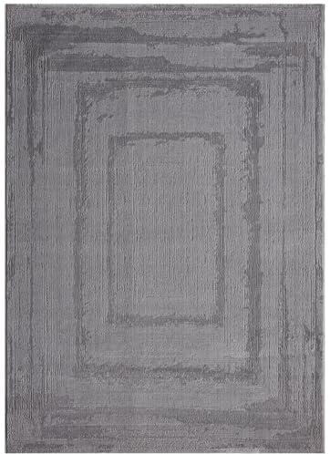 VIMODA Teppich Wohnzimmer Schlafzimmer Modern Hoch&Tief Bordüre Qualitativ 3D Effekt,Farbe:Grau;Maße:120x170 cm