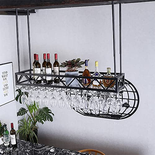 IBOWZ Deckenregal Decken Weinregal Industrielles Deckenregal, Höhenverstellbar, Weinflaschenhalter, Weinhalter aus Metall, Weingläser, Dekorationsregal für Bars, Restaurants, Küchen