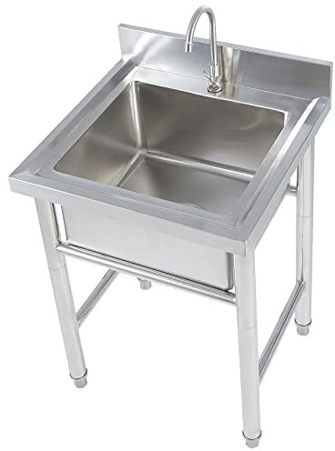 Küchenspüle Edelstahl Catering Verdickte Spüle mit Wasserhahn, Standwaschbecken für Garage Indoor Outdoor